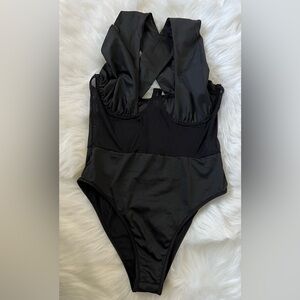 Black Underwire Boning Mesh Halter Body Shapewear